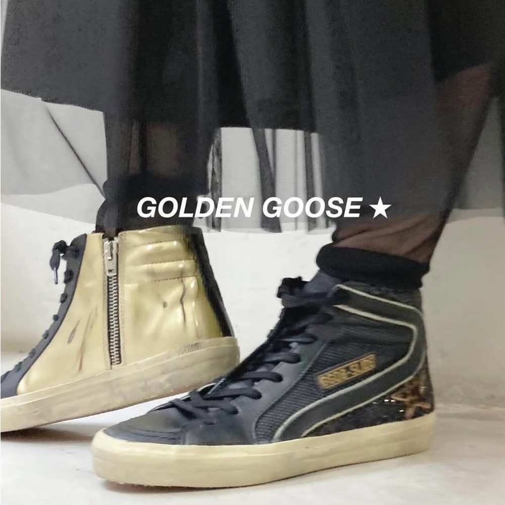 Brand New Golden Goose Black and Gold Slide  Sneakers Size 38